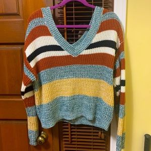 Cato V-Neck, Striped Sweater